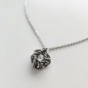 Gothic crystal chainmaille necklace with a small silver chain